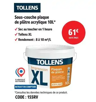 Screwfix TOLLENS Sous-couche plaque de plâtre acrylique offre