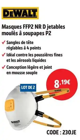 Screwfix DEWALT Masques FFP2 NR D jetables moulés à soupapes P2 offre