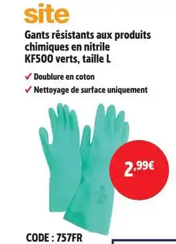 Screwfix SITE Gants résistants aux produits chimiques en nitrile KF500 verts, taille L offre