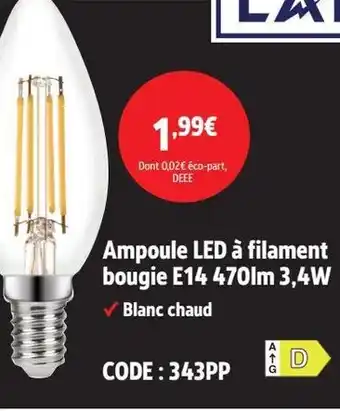 Screwfix LAP Ampoule LED à filament bougie E14 470lm 3,4W offre