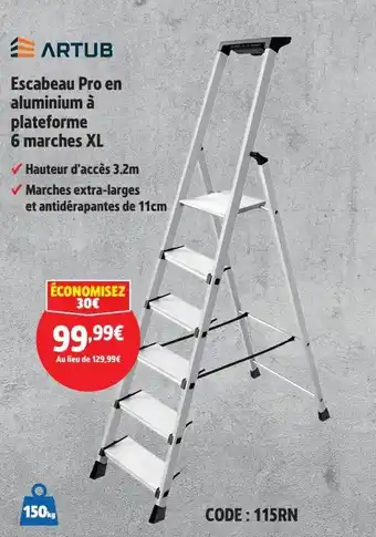 Screwfix ARTUB Escabeau Pro en aluminium à plateforme 6 marches XL offre