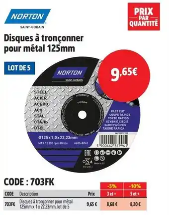 Screwfix NORTON Disques à tronçonner pour métal 125mm offre