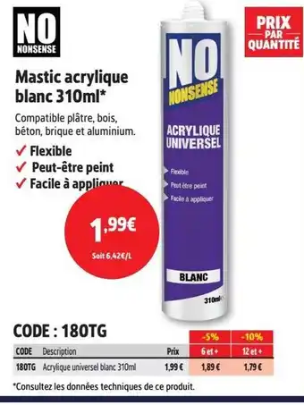 Screwfix NONSENSE Mastic acrylique blanc offre