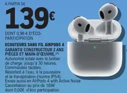 E.Leclerc Espace Culturel Ecouteurs sans fil airpods 4 offre