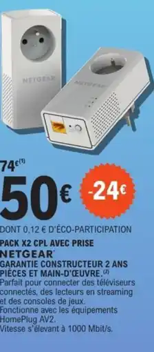 E.Leclerc Espace Culturel NETGEAR Pack x2 cpl avec prise offre