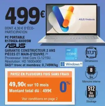 E.Leclerc Espace Culturel ASUS Pc portable r1700za-bx095w offre