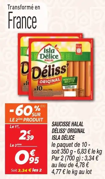 Netto ISLA DÉLICE Saucisse halal déliss' original offre