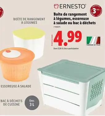 Lidl EJERNESTO® Boîte de rangement à légumes, essoreuse à salade ou bac à déchets offre