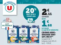 Super U U Creme semi- epaisse UHT18% MG offre