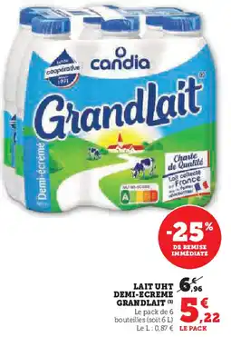 Super U Grandlait lait UHT demi-écrémé offre