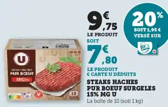 Super U U steaks haches pur boeuf surgeles 15% MG offre