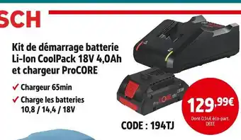 Screwfix Kit de démarrage batterie Li-Ion CoolPack 18V 4,0Ah et chargeur ProCORE offre