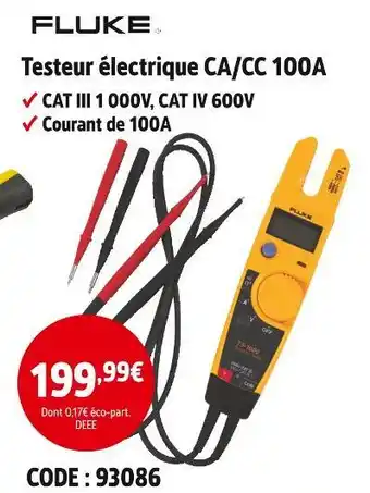 Screwfix FLUKE Testeur électrique CA/CC 100A offre