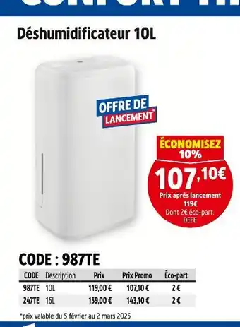 Screwfix Déshumidificateur 10L offre