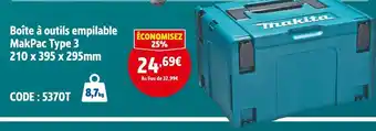 Screwfix Makita Boîte à outils empilable MakPac Type 3 210 x 395 x 295mm offre