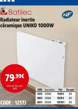 Screwfix Batilec Radiateur inertie céramique UNIKO 1000W offre