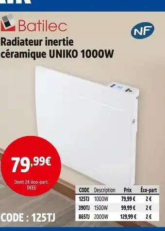 Screwfix Batilec Radiateur inertie céramique UNIKO 1000W offre