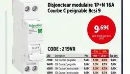 Screwfix SCHNEIDER ELECTRIC Disjoncteur modulaire 1P+N 16A Courbe C peignable Resi 9 offre