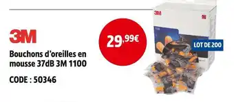 Screwfix 3M Bouchons d'oreilles en mousse 37dB, Lot de 200 offre