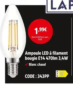 Screwfix LAP Ampoule LED à filament bougie E14 470lm 3,4W offre