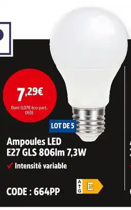 Screwfix Ampoules LED E27 GLS 806lm 7,3W offre