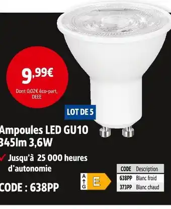 Screwfix Ampoules LED GU10 345lm 3,6W offre