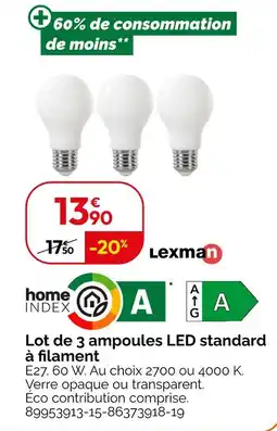 Weldom LEXMAN Lot de 3 ampoules led standard à filament offre