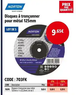 Screwfix NORTON Disques à tronçonner pour métal 125mm offre