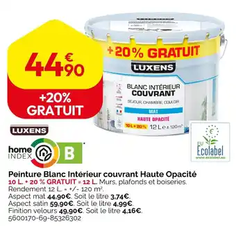 Weldom Luxens Peinture blanc intérieur couvrant haute opacité offre