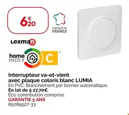 Weldom Lexman Interrupteur va-et-vient avec plaque coloris blanc lumia offre