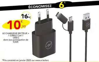 Stokomani MOBILITY LAB Le chargeur secteur + 1 câble 2 en 1 usb-c offre