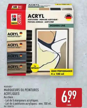 ALDI Marabu marqueurs ou peintures acryliques offre