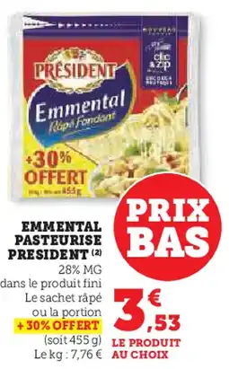 Hyper U President emmental pasteurise president offre