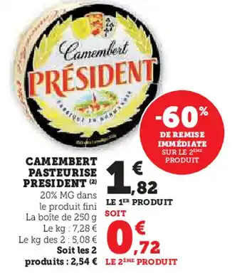 Hyper U President camembert pasteurise offre