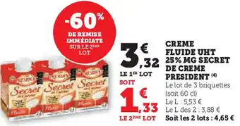 Hyper U President creme fluide UHT 25% MG secret de creme offre