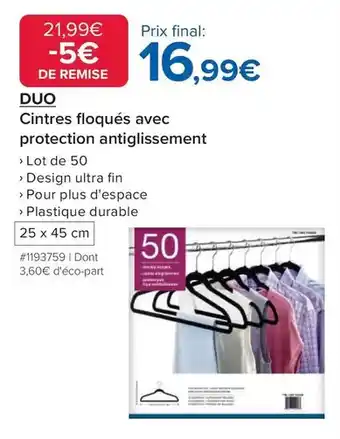 Costco Duo cintres floqués avec protection antiglissement offre