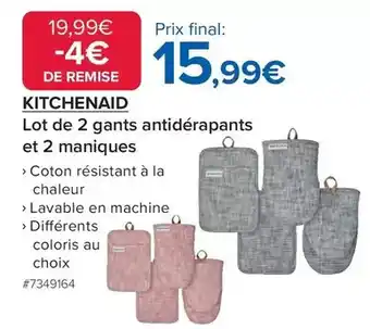 Costco Kitchenaid - lot de 2 gants antidérapants et 2 maniques offre