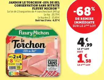 Hyper U Jambon le torchon -25% de sel conservation sans nitrite fleury michon offre