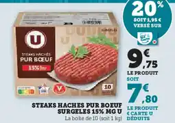 Hyper U Steaks haches pur boeuf surgeles 15% MG U offre