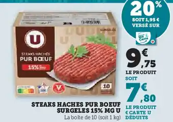 Hyper U Steaks haches pur boeuf surgeles 15% MG U offre