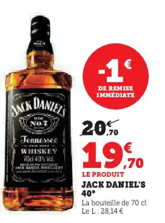 Hyper U Jack daniel's 40° offre