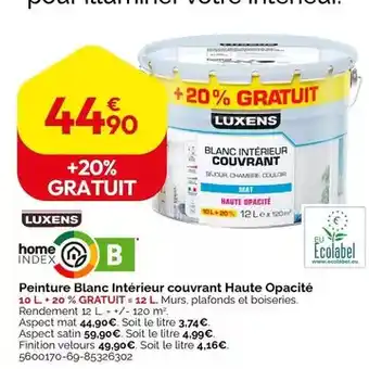 Weldom Luxens - peinture blanc intérieur couvreant haute opacité offre