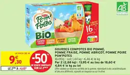 Intermarché Gourdes compotes bio pomme, pomme fraise, pomme abricot, pomme poire pom'potes offre