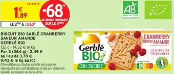 Intermarché Gerblé bio biscuit bio sablé cranberry saveur amande offre