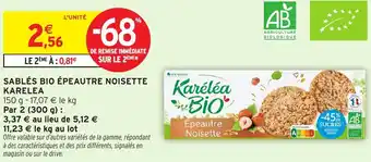 Intermarché Karéléa bio sablés bio épeautre noisette offre