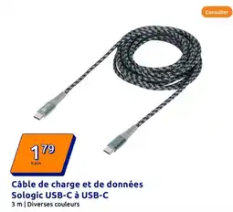 Action Câble de charge et de données Sologic USB-C à USB-C offre