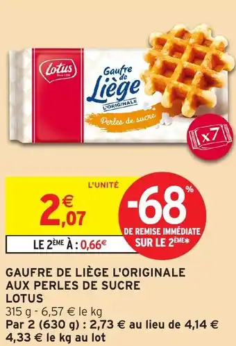 Intermarché Gaufre de liège l'originale aux perles de sucre lotus offre