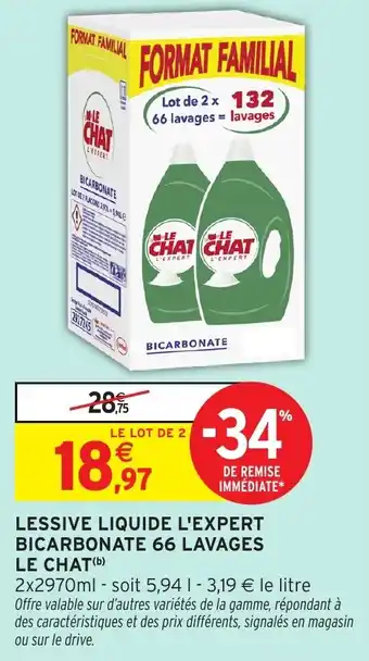 Intermarché Le chat lessive liquide l'expert bicarbonate 66 lavages offre