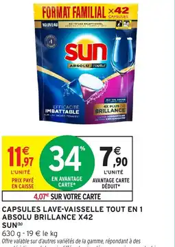 Intermarché Sun capsules lave-vaisselle tout en 1 absolu brillance x42 offre