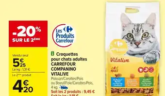 Carrefour CARREFOUR COMPANINO VITALIVE Croquettes pour chats adultes offre